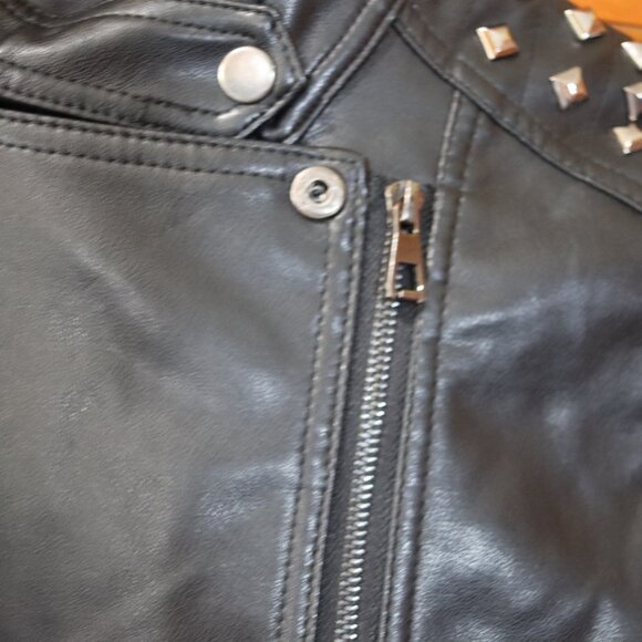 Kids Faux Leather Jacket Studded Gothic Moto Zip Grunge 140 - Picture 7 of 11